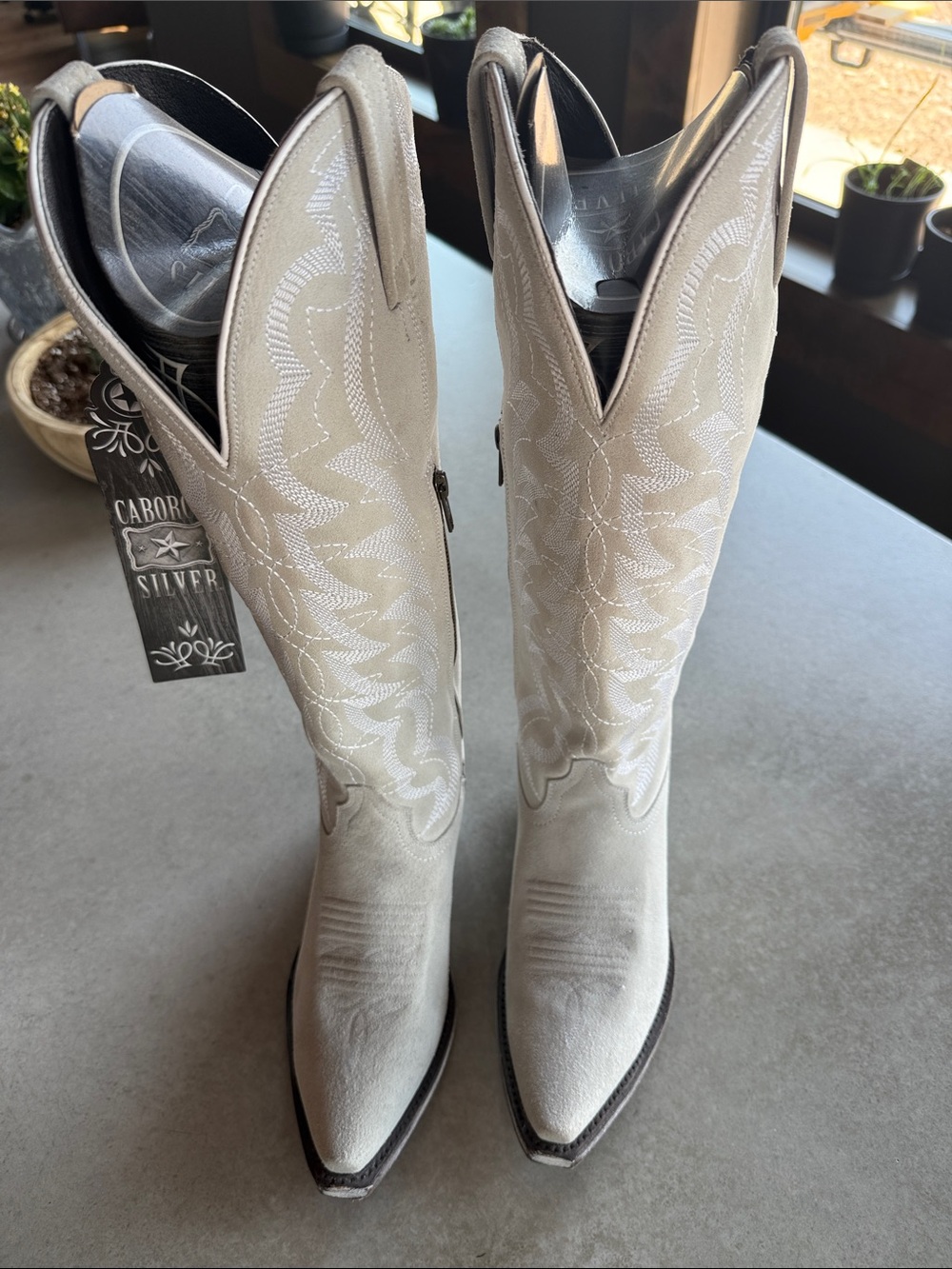 Women's Gray Suede Western Cowboy Boots - Picture 3 of 8